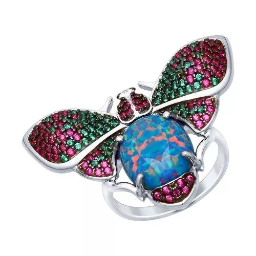 Кольцо «Жук» с опалом и фианитами