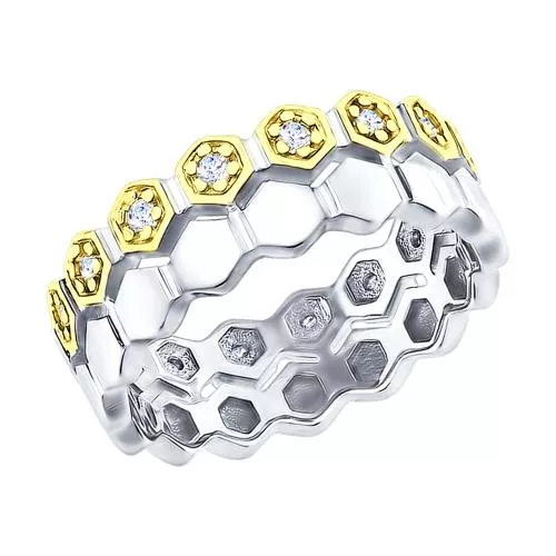 Кольцо из золочёного серебра с фианитами