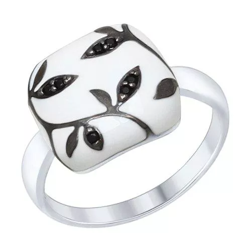 Кольцо из серебра с эмалью с чёрными фианитами