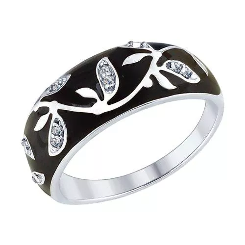 Кольцо из серебра с эмалью с фианитами