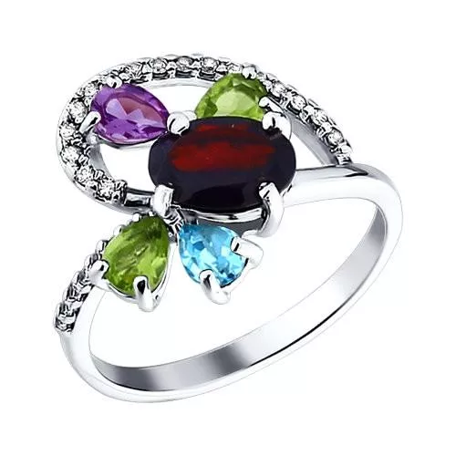 Кольцо из серебра с миксом из камней