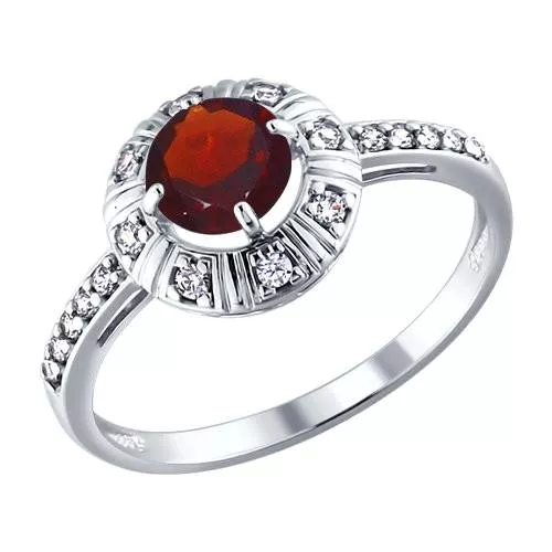 Кольцо из серебра с гранатом и фианитами