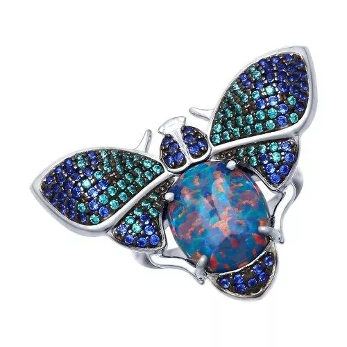 Кольцо «Жук» с опалом и фианитами