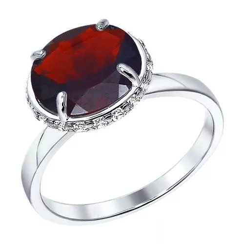 Кольцо из серебра с гранатом и фианитами