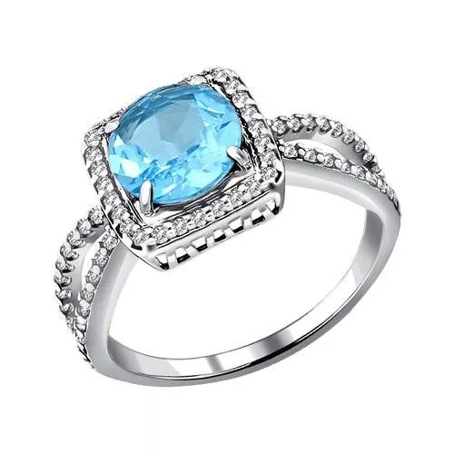 Кольцо из серебра с топазом и фианитами