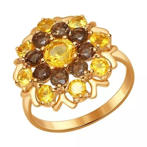 Кольцо из золочёного серебра с полудрагоценными вставками