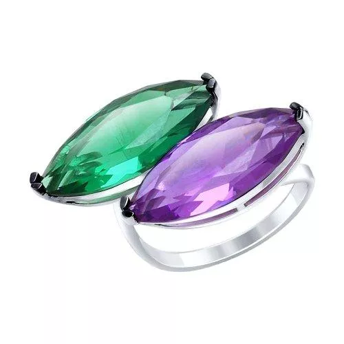 Кольцо из серебра с сиреневым и зелёным ситаллами