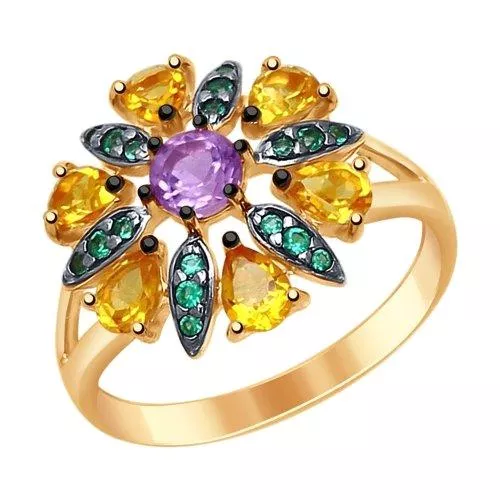 Кольцо из золочёного серебра с миксом камней