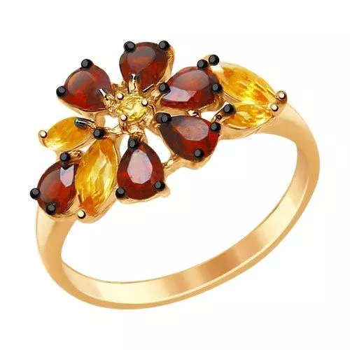 Кольцо из золочёного серебра с миксом камней