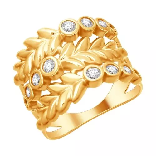 Кольцо из золочёного серебра с фианитами