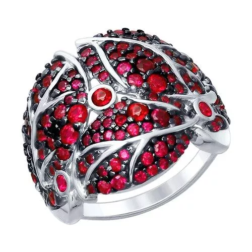 Кольцо из серебра с красными фианитами