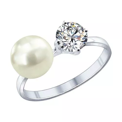 Кольцо из серебра с жемчугом и фианитом