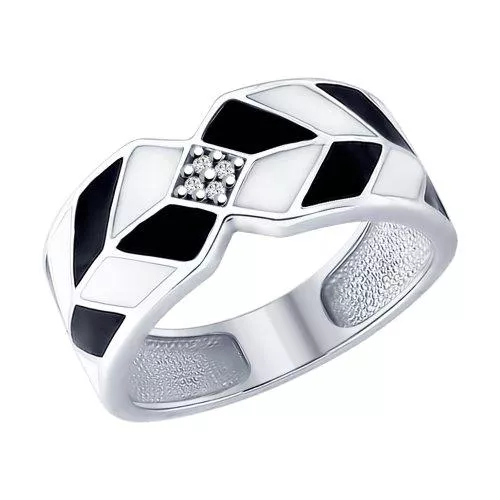 Кольцо из серебра с эмалью и фианитами