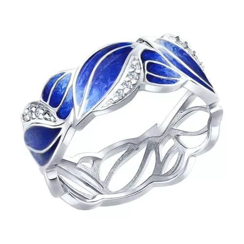 Кольцо из серебра с эмалью с фианитами