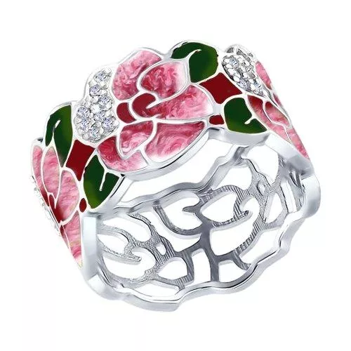 Кольцо из серебра с эмалью с фианитами