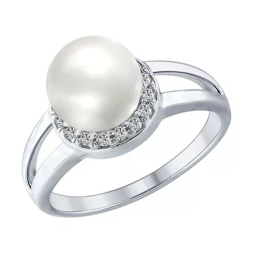 Кольцо из серебра с жемчугом и фианитами