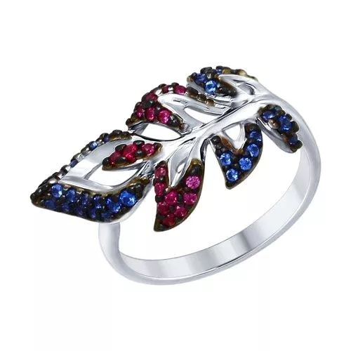 Кольцо из серебра с красными и синими фианитами