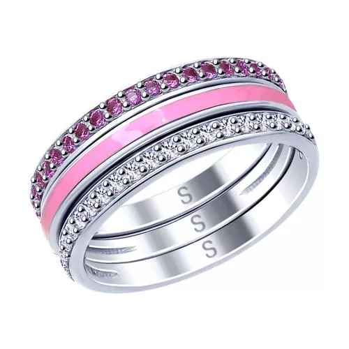 Кольцо из серебра с эмалью и фианитами