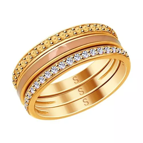 Кольцо из золочёного серебра с эмалью и фианитами