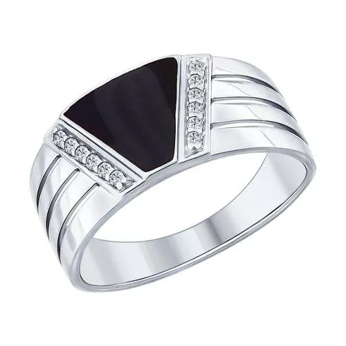 Кольцо из серебра с эмалью с фианитами