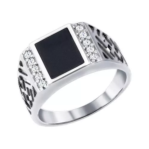 Печатка из серебра с эмалью с фианитами