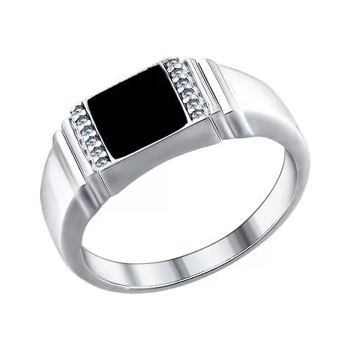 Печатка из серебра с эмалью с фианитами