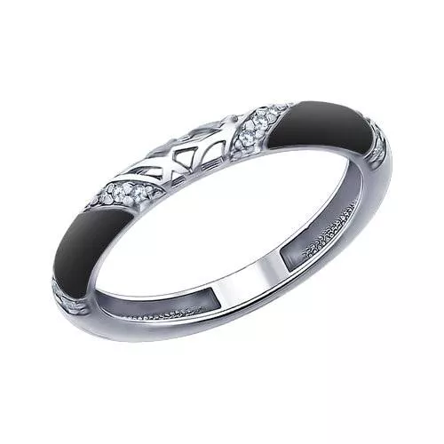 Кольцо из серебра с эмалью с фианитами