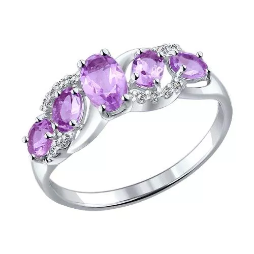 Кольцо из серебра с аметистами и фианитами