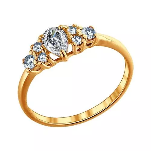 Кольцо из золочёного серебра с фианитами