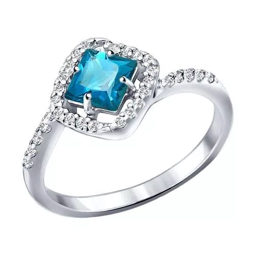 Кольцо из серебра с топазом и фианитами