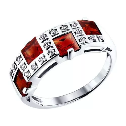 Кольцо из серебра с гранатами и фианитами