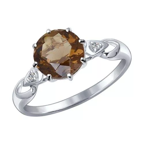 Кольцо из серебра с раухтопазом и фианитами