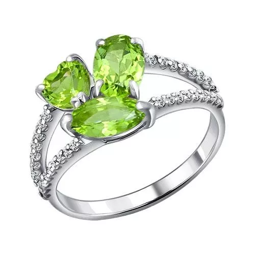 Кольцо из серебра с фианитами и хризолитами