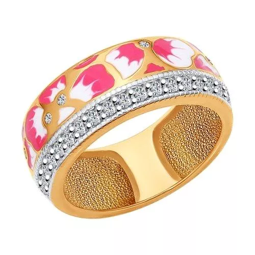 Кольцо из золочёного серебра с эмалью с фианитами