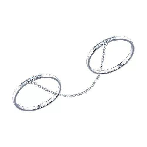 Кольцо на два пальца из серебра с фианитами