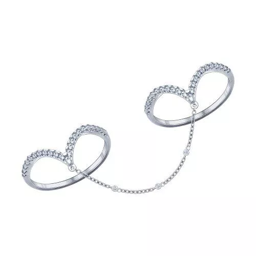 Кольцо на два пальца из серебра с фианитами