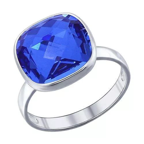 Кольцо из серебра с синим кристаллом swarovski