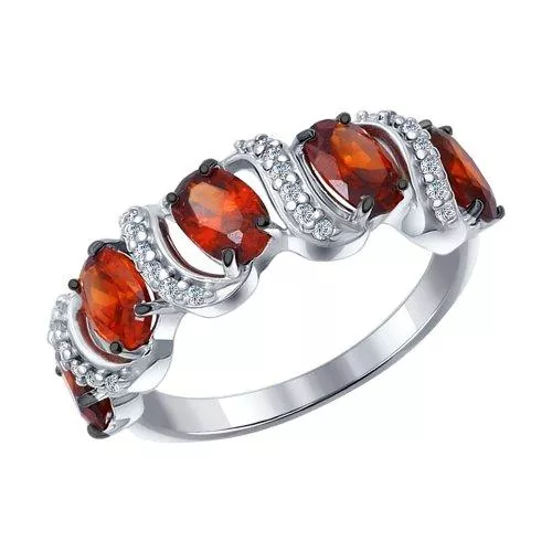 Кольцо из серебра с гранатами и фианитами