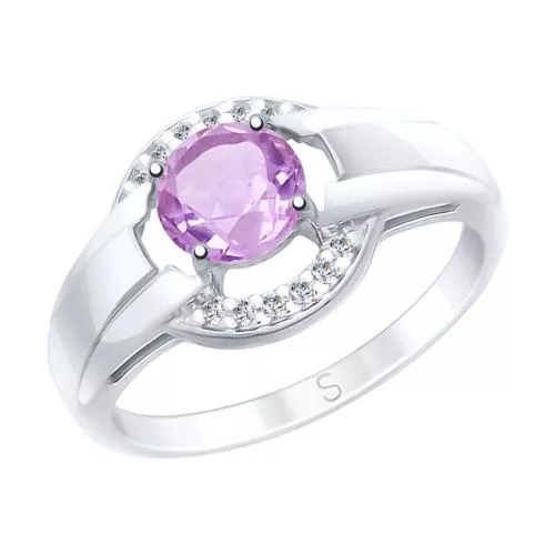Кольцо из серебра с аметистом и фианитами