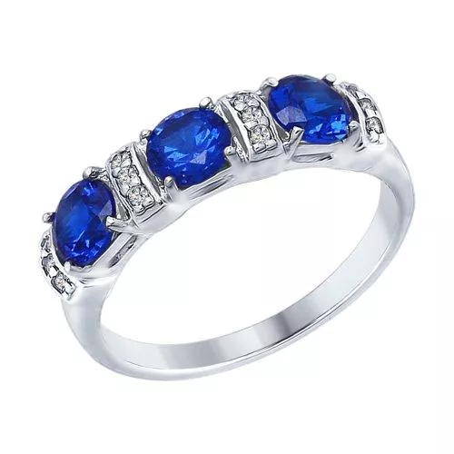 Кольцо из серебра с бесцветными и синими фианитами