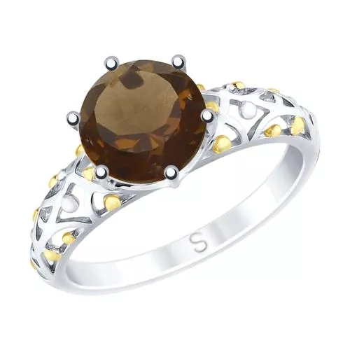 Кольцо из серебра с раухтопазом и золочением