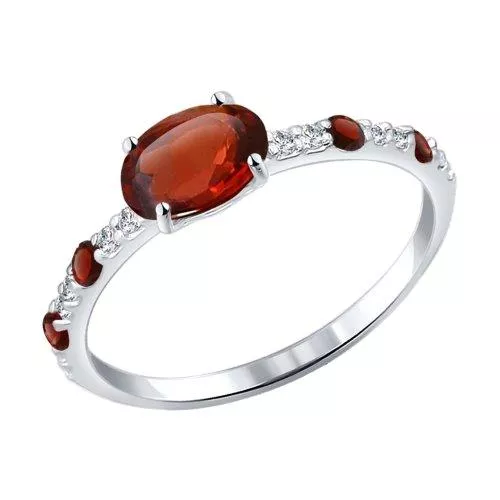 Кольцо из серебра с гранатами и фианитами