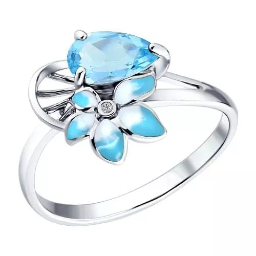 Кольцо из серебра с эмалью с топазом и фианитом