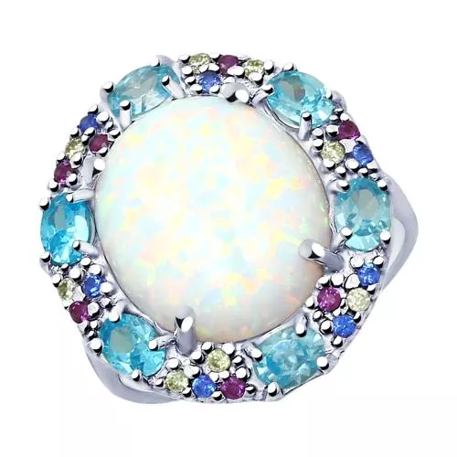 Кольцо из серебра с опалом и фианитами