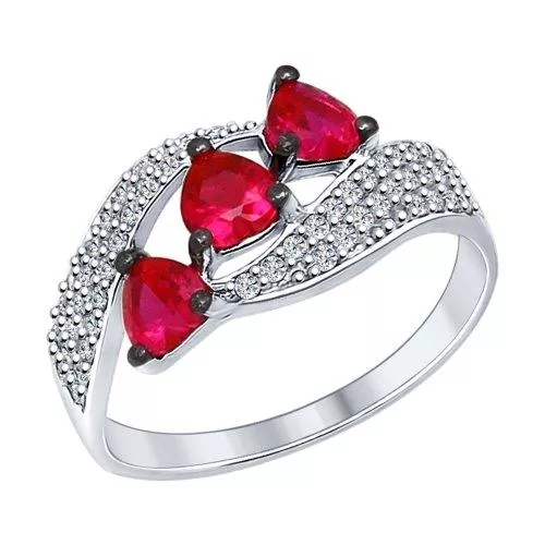 Кольцо из серебра с бесцветными и красными фианитами