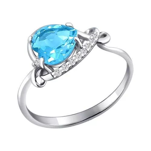 Кольцо из серебра с топазом и фианитами