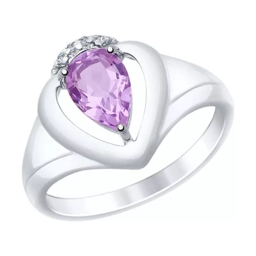 Кольцо из серебра с аметистом и фианитами
