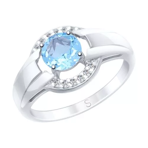 Кольцо из серебра с топазом и фианитами