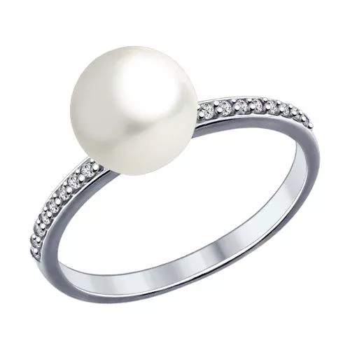 Кольцо из серебра с жемчугом  и фианитами