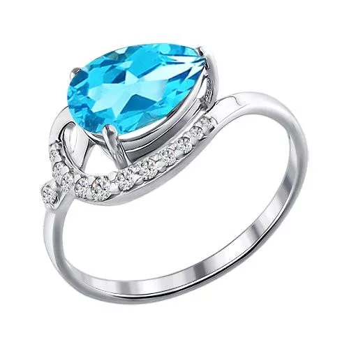 Кольцо из серебра с топазом и фианитами